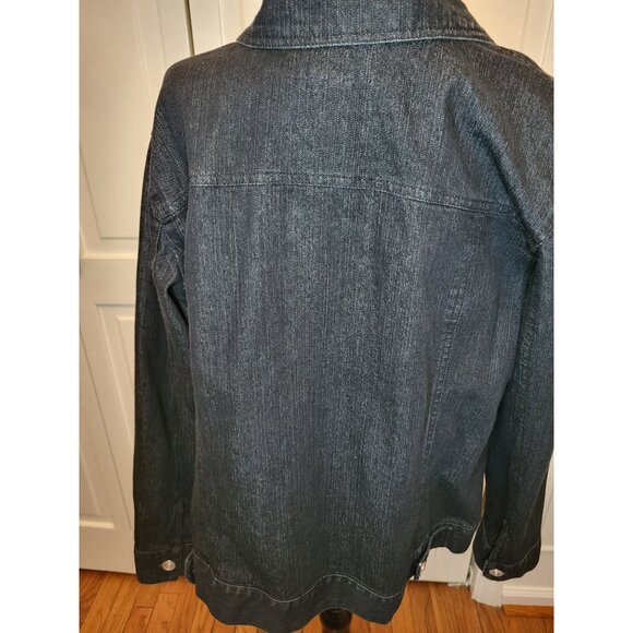 Black Wash Denim Jacket with Rhinestone Buttons Baccini 1X Glam Whimsygoth y2K - Picture 2 of 7